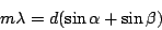 \begin{displaymath}
m\lambda = d(\sin\alpha + \sin\beta)
\end{displaymath}